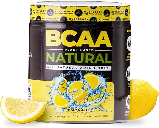Nutrology BCAA Natural - Plant Based BCAA Powder Lemonade Flavor Optimized 2:1:1 Ratio Amino Acids Powder for Pre Workout &amp Post Workout Recovery Vegan Gluten-Free Non-GMO 30 Servings