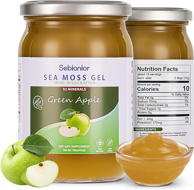 Sea Moss Gel Essential Vitamins Trace Minerals Vegan superfoods jams Jellies and Sweet sauces Gifts (Apple)
