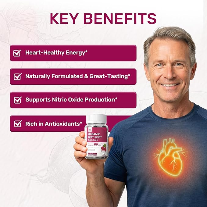 Raw Probiotics 100 Billion CFU + Organic Beet Root Nitric Oxide Gummies | Digestive Circulation &amp Everyday Energy Support
