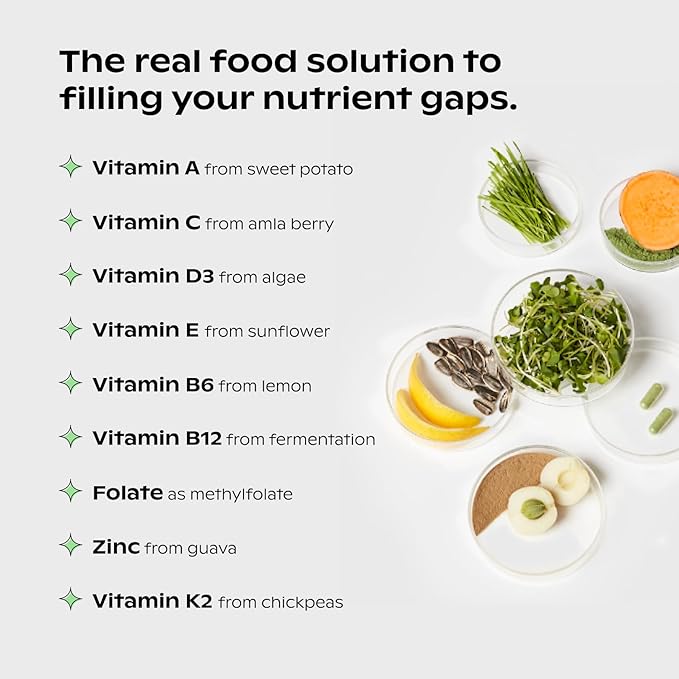 wholier Supergreens Multi Daily Greens Vegan Multivitamin for Women + Men Whole Food Vitamins + Minerals Prebiotics for Gut Health Adaptogens (60 Vegan Capsules) Glass Bottle