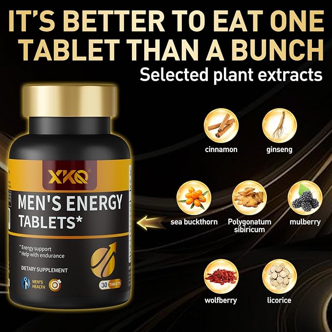 XKQ Vitality Supplement – Daily Energy &amp Performance Formula for Adult Men | Supports Circulation Stamina &amp Confidence | Herbal &amp Amino Blend | 30 Tablets | 3rd Party Tested