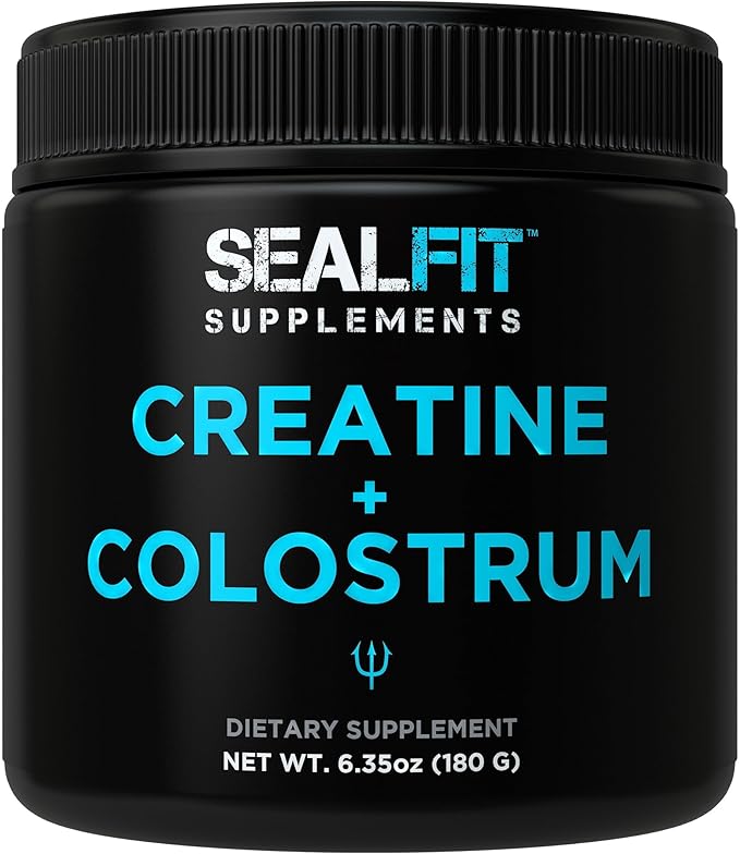 SEALFIT Creatine and Colostrum Powder - 5g Creatine Monohydrate + 1000mg Grass-Fed Bovine Colostrum per Scoop - Muscle Strength Recovery &amp Immune Support 30 Servings (6.35 oz)