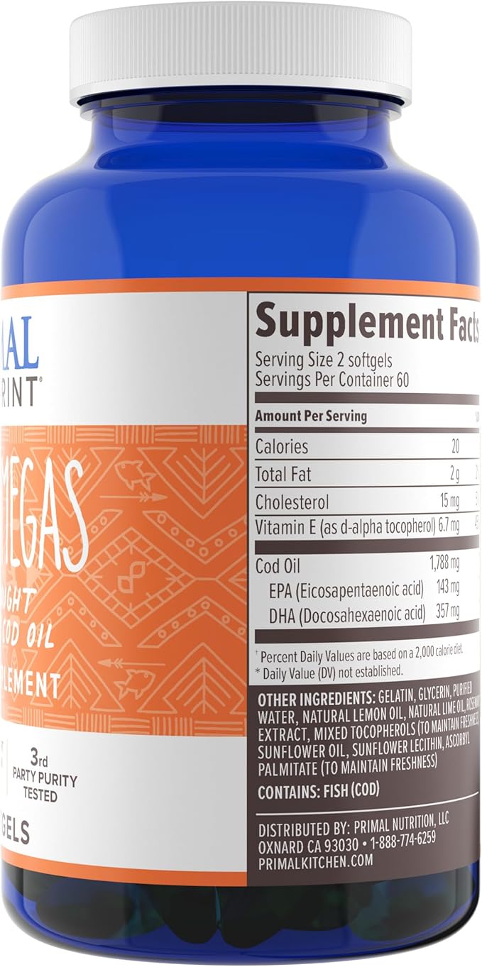 Primal Blueprint Primal Omegas Omega-3 Fatty Acid Daily Supplement 120 Count
