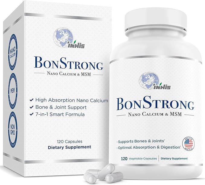 Nano Calcium Supplement with MSM – 7-in-1 Bone Support Formula with Vitamin D3 K1 Magnesium &amp Zinc – Made in USA – 120 Capsules