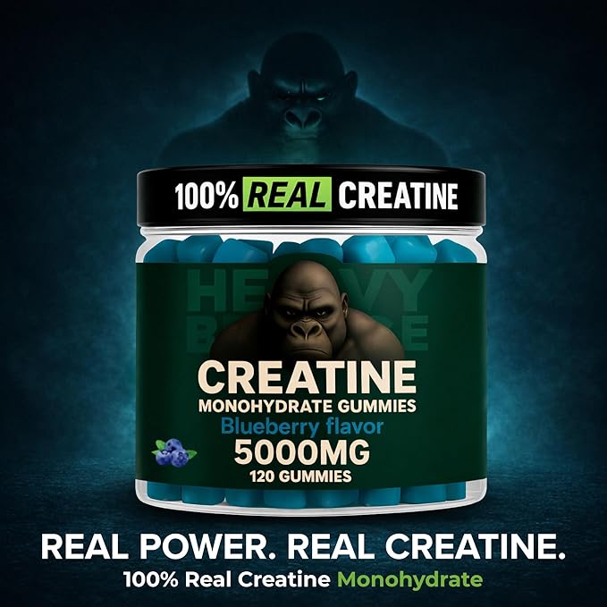 Creatine Monohydrate Gummies 5g Sugar Free Creatine with Vitamin B12 and L-Taurine | Muscle Growth for Men and Women | Low Calorie Formula 120 Gummies for 30 Servings Blueberry