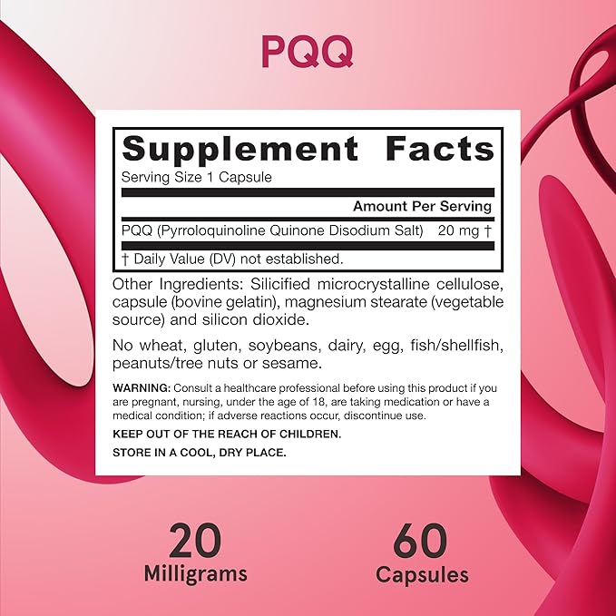 Jarrow Formulas® PQQ 20 mg Dietary Supplement Heart Brain and Metabolism Support 60 Veggie Capsules 60 Day Supply