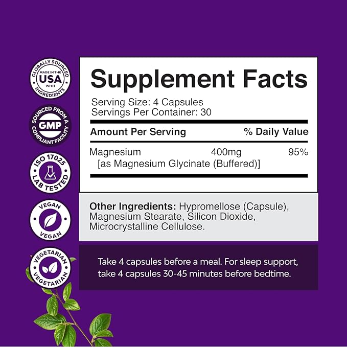Bundle of Herbal Thyroid Support Complex - Potent Kelp Iodine with L Tyrosine Bladderwrack Selenium Ashwagandha and Pure Magnesium Glycinate Supplement 400mg Per Serving for Mood Sleep and Relaxation