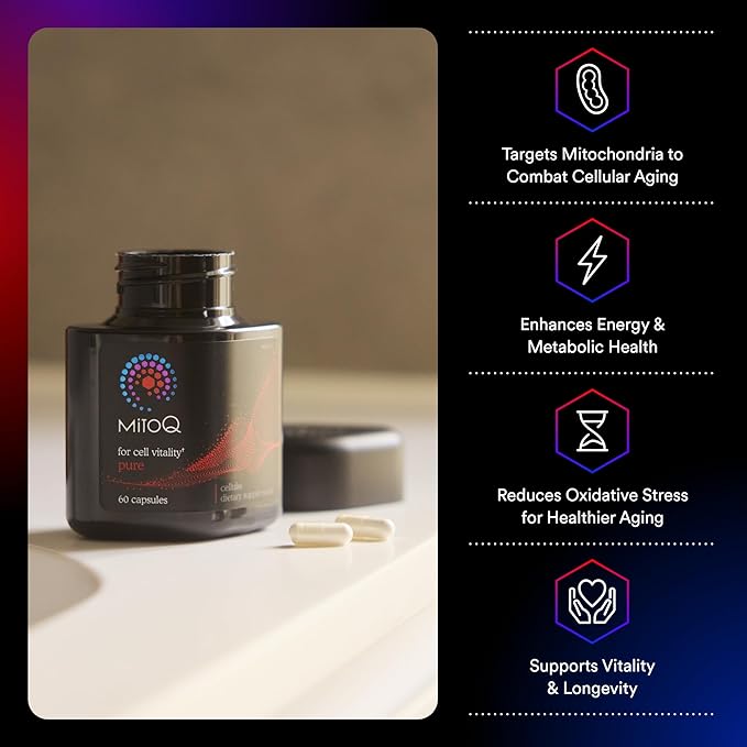 MitoQ Pure Advanced Mitochondria Supplement Superior Bioavailability to CoQ10 | Reduces Free Radical Damage for Healthy Aging Metabolism Heart Health Energy Strength &amp Mobility