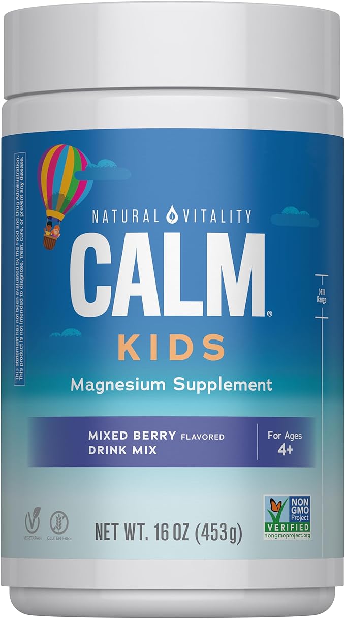 Natural Vitality Kids Calm Magnesium 16oz Powder | Mixed Berry Flavored Drink Mix Supplement | Supports a Balanced Mood and Healthy Development