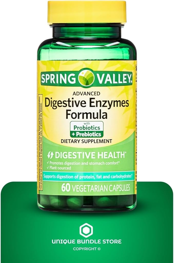 Unique Bundle Store Digestive Enzymes – 60 Vegetarian Capsules Enzimas Digestivas with Probiotics and Prebiotics Enzymes for Digestion Daily Digestive Health Supplement (Pack of 2)