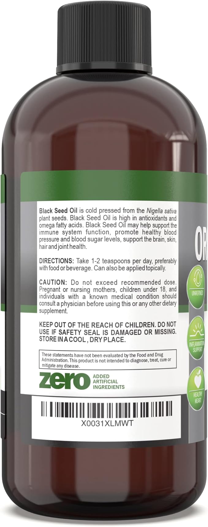 Organic Black Seed Oil - USDA Certified Organic Black Cumin Seed Oil Liquid – High Thymoquinone Content – Non-GMO and Cold-Pressed – Rich Source of Omega-6 &amp Omega-9 Fatty Acids - 8 Oz