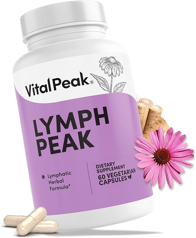 Lymph Peak - Lymphatic Drainage Supplements - Lymph System Support - with Burdock Root Echinacea Extract Bromelain Dandelion Extract &amp More - Vegan Non GMO Gluten Free - 60 Capsules