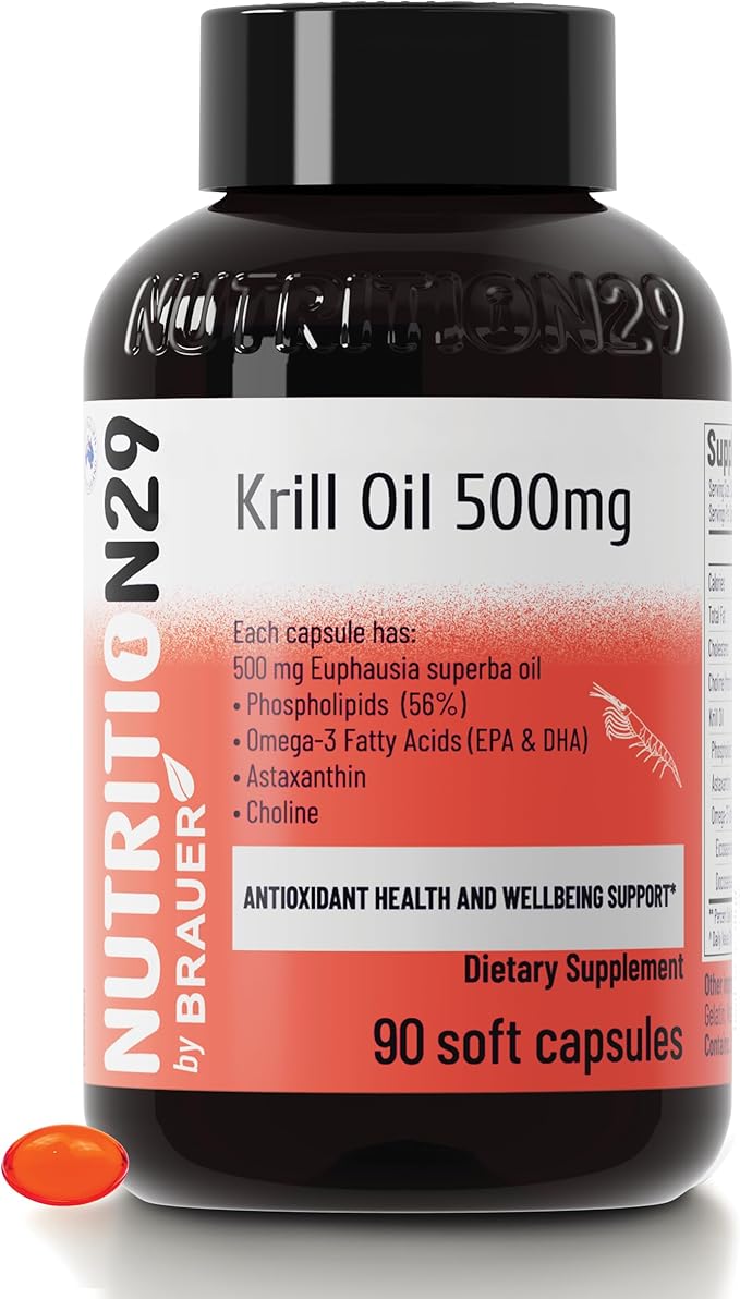Antarctic Krill Oil 500mg 56% Phospholipids with Superba™ Krill Oil Astaxanthin &amp Omega-3s 500mg Easy-to-Swallow Softgels No Fishy Burps 90 Count