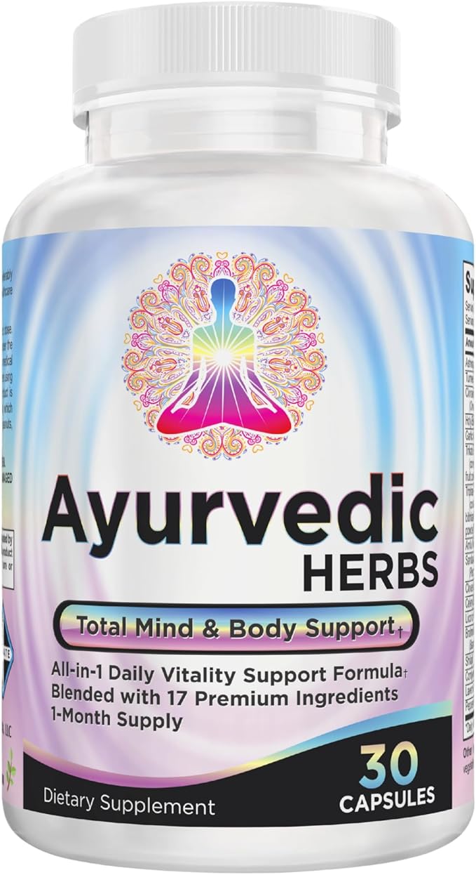 Ayurvedic Herbs 17-in-1 Supplement | Mind &amp Body Balance | Ayurveda Health Support Blend | Ayurvedic Supplements | 1-Month Supply | 30 Capsules