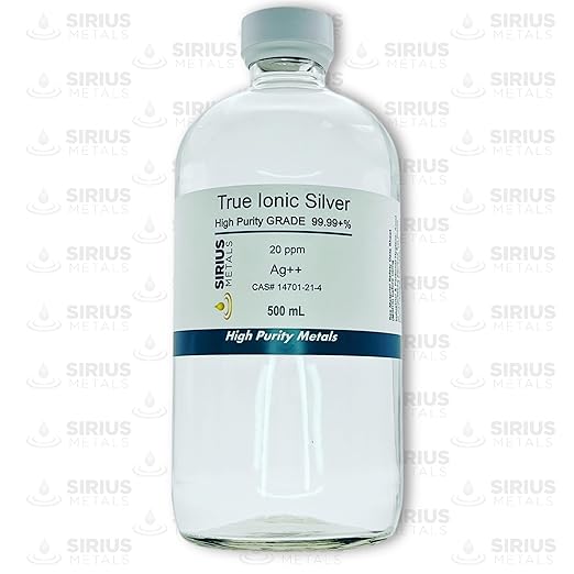 True Free Ionic Silver - 20 ppm: 500mL in Clear Glass Bottle