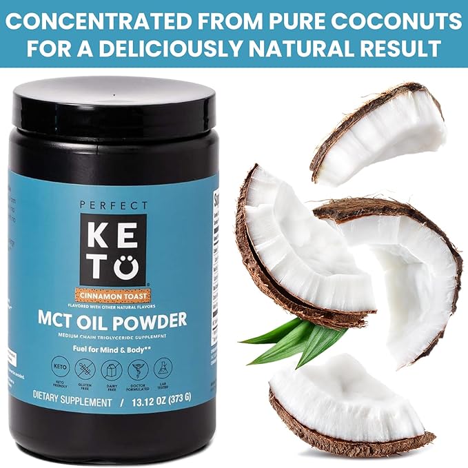 Perfect Keto 7g MCT Oil Powder Medium Chain Triglycerides Supplement Non Dairy Coffee Creamer for Keto Diet Ketogenic MCT Oil Mix for Coffee Smoothie Protein Shakes and Tea Vanilla 30 Servings