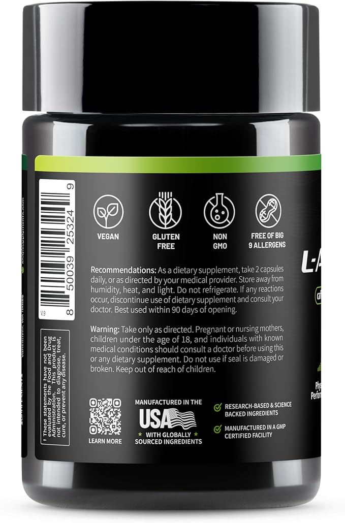 Snap Supplements L-Arginine Capsules with L-Citrulline and 3 Forms of L-Arginine to Support Healthy Circulation Nitric Oxide &amp Exercise Performance 60 Vegan Capsules (30-Day Supply)