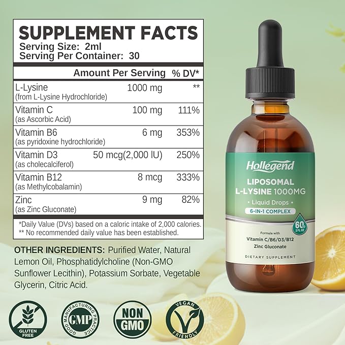 Liposomal L Lysine &amp Oregano Oil Liquid Drops Immune Support &amp Overall Health