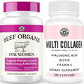 Left Coast Performance Hydrolyzed Multi Collagen Peptides Capsules &amp Beef Organ Supplement for Women - Bovine Wellness Bundle for Women's Gut Health Energy Hormone Balance and Immune Support
