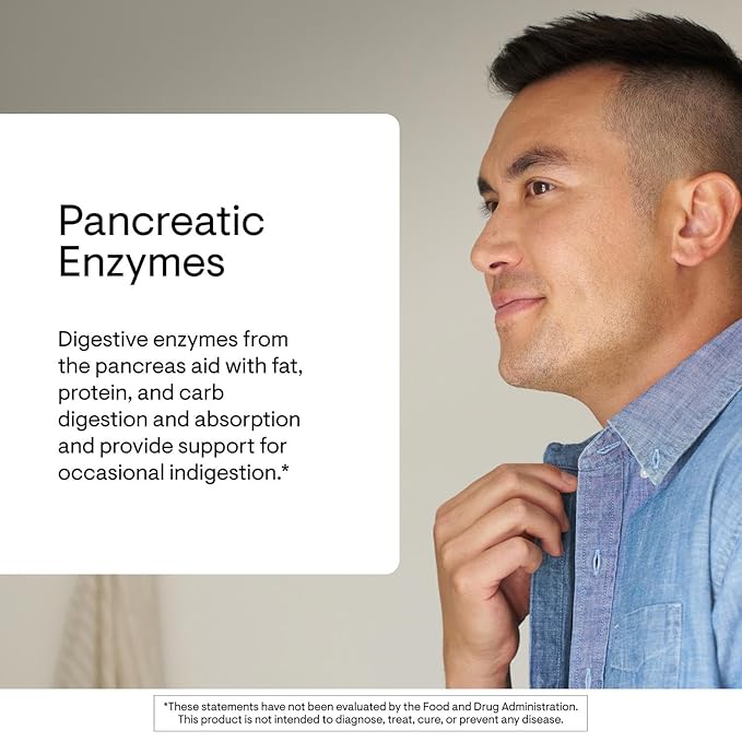 THORNE - Pancreatic Enzymes - Digestive Enzymes Supplement for Digestion Support - Minimizes Occasional Gas &amp Bloating* - Third-Party Certified - Gluten Dairy &amp Soy-Free - 180 Capsules