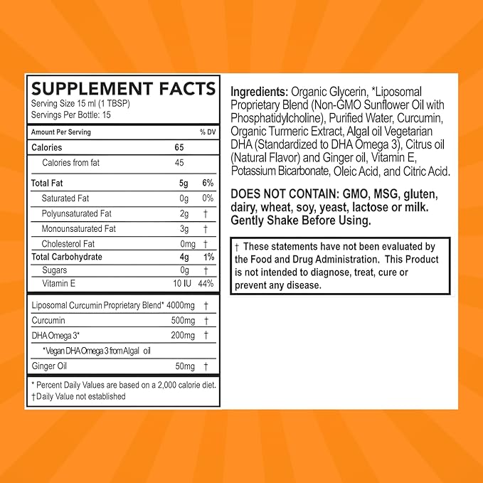 PURALITY HEALTH Curcumin Gold from Turmeric with Ginger Oil &amp DHA Omega-3s Micelle Liposomal Enhanced Absorption Joint Health 15 Day Supply