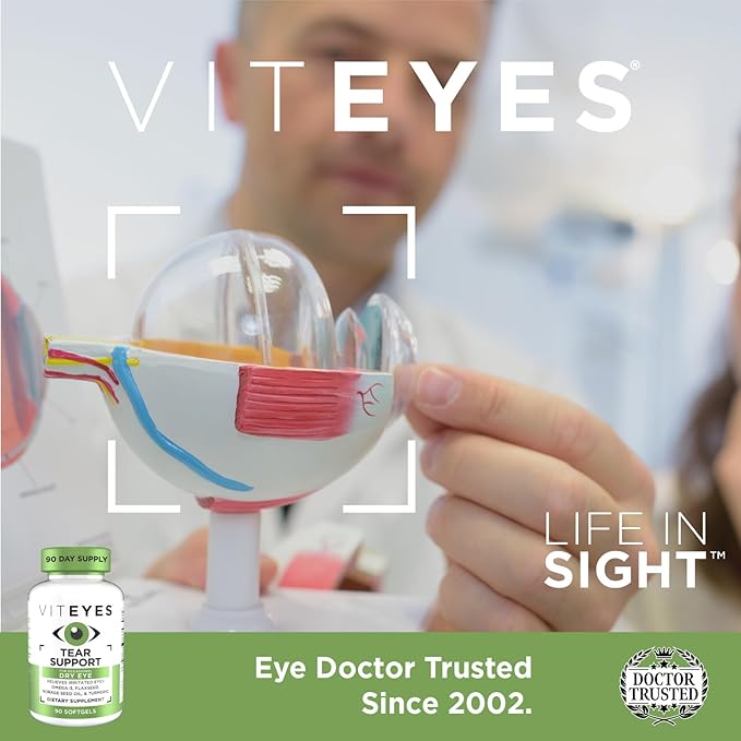 Viteyes Tear Support Eye Soothing Blend Occasional Dry Eye Supplement No Eye Drops Redness Relief Eye Vitamin Allergy Support for Itchy Eyes Omega-3 Fish Oil 90 Softgels