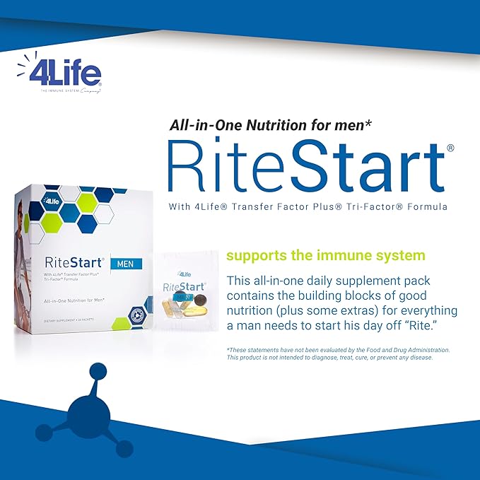 4Life RiteStart Men - Daily Nutritional Pack Supports Immune System Health - Daily Supplement Formula with Vitamin C D and Zinc - 30 Packets