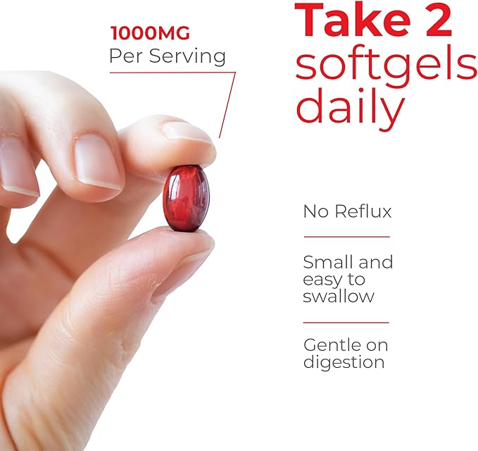 Antarctic Krill Oil 1000mg Rich in Omega 3 Healthy Fatty Acid Extra Strength EPA &amp DHA with Natural Astaxanthin Heart &amp Brain Health Superior Absorption 60 Small softgels. No Aftertaste or R