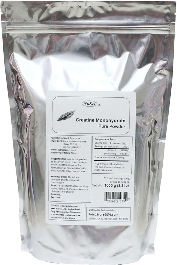 100% Pure Creatine Monohydrate Crystalline Powder 80 mesh 1000 Grams (2.2 lb)
