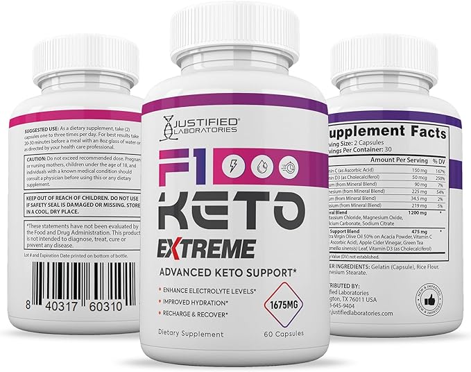 F1 Extreme Pills 1675MG New &amp Improved Formula Contains Apple Cider Vinegar Extra Virgin Olive Oil Powder Green Tea Leaf 60 Capsules