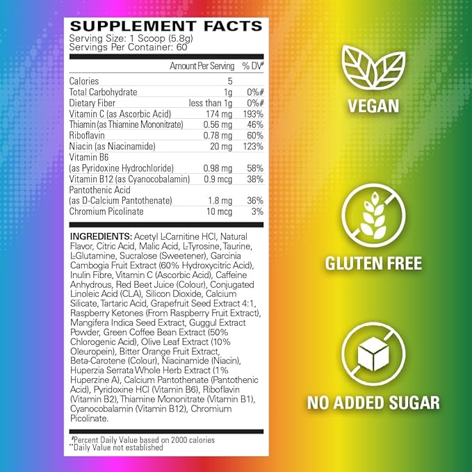 EHP Labs OxyShred Pre Workout Powder - Preworkout Powder with L Glutamine &amp Acetyl L Carnitine Energy Boost Drink - Rainbow Candy 60 Servings