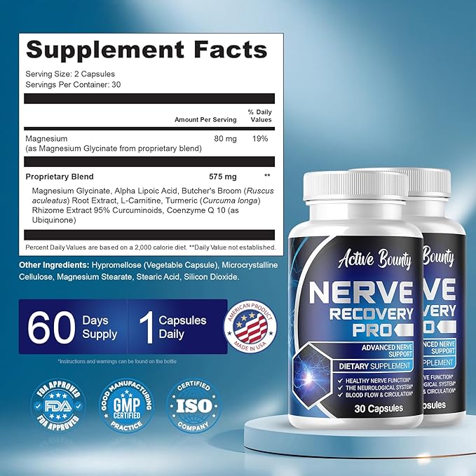 Nerve Recovery Pro – Nerve Support Supplement with Alpha Lipoic Acid Turmeric &amp Acetyl-L-Carnitine – Supports Healthy Nerve Function Circulation &amp Blood Flow – 30 Capsules - 2 Pack
