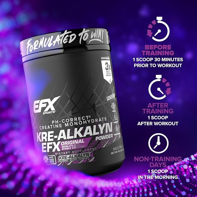 EFX Sports Kre-Alkalyn EFX Powder | pH Correct Creatine Monohydrate Powder Supplement | Strength Muscle Growth &amp Performance | 266 Servings (Unflavored)
