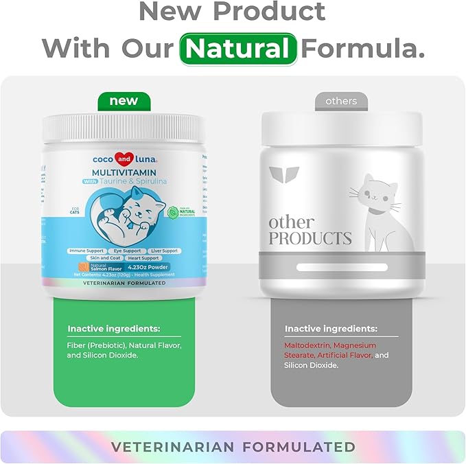 Lysine + Multivitamin for Cats - Immune Support Skin and Coat Health Eye Support - with EPA and DHA Taurine and Spirulina