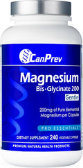 CanPrev Magnesium BisGlycinate Gentle 200mg 240 v-Caps 240-Day Supply - Pure Elemental Magnesium Supplement Supports Bone and Muscle Function Gentle on Stomach Perfect for Daily Magnesium Needs