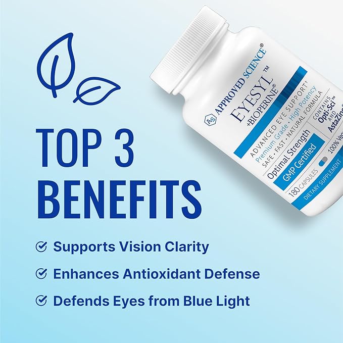 Approved Science EyeSyl - Eye Support Supplement - Chromium Picolinate Taurine Lutein Zeaxanthin Bilberry BioPerine - 2 Bottles - 360 Capsules - Made in USA