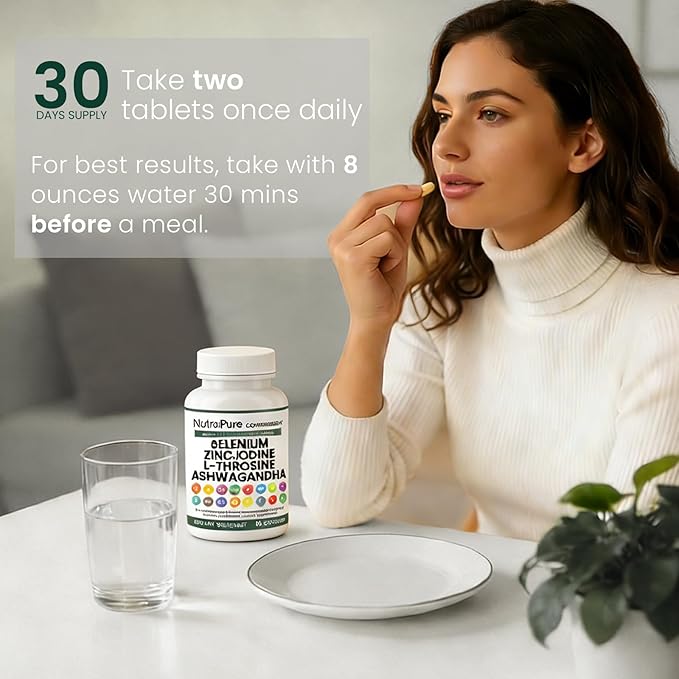 Thyroid Support - Thyroid Support for Women &amp Men | Selenium Iodine L Tyrosine Ashwagandha Bladderwrack Turmeric Kelp Schisandra Zinc - 60 Capsules (2 Bottles)