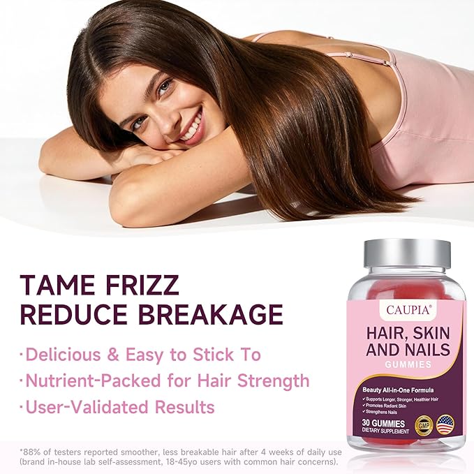 Hair Skin and Nails Gummies All-in-One Advanced Formula Supports Hair Growth - Skin Health &amp Nail Strength - 30 Gummies