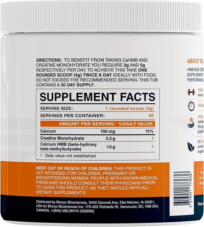 HMB + Creatine Supplement - 3g Daily HMB for Enhanced Strength Power &amp Recovery Ideal for High-Intensity Athletes 30-Day Supply