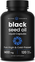 NutraChamps Black Seed Oil Organic Cold Pressed | 120 Vegan Softgel | Virgin Nigella Sativa Pills with Vitamin E &amp Thymoquinone | Rich in Omega 3 6 9 | Unrefined Black Cumin Seed Oil Capsules