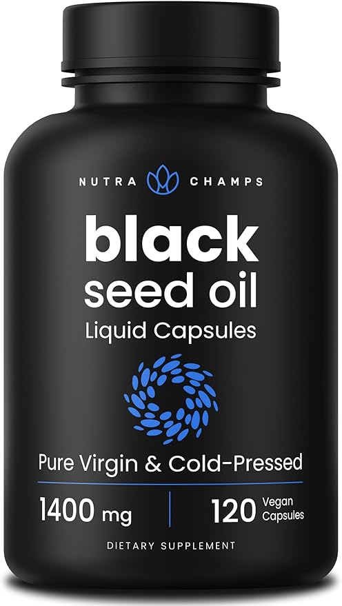 NutraChamps Black Seed Oil Organic Cold Pressed | 120 Vegan Softgel | Virgin Nigella Sativa Pills with Vitamin E &amp Thymoquinone | Rich in Omega 3 6 9 | Unrefined Black Cumin Seed Oil Capsules
