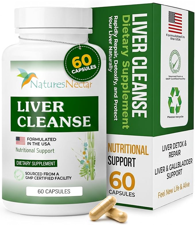 Nature's Nectar Liver Cleanse Detox &amp Repair – Active Liver Support Supplement with Milk Thistle Liver Detox – Helps Repair &amp Protect Liver Aids Fatty Liver &amp Gallbladder Health – 60 Caps