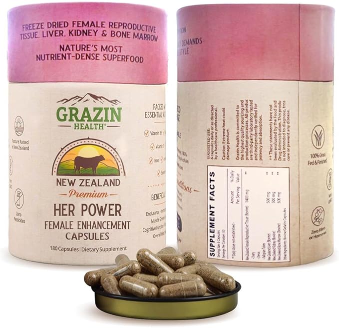 Her Power Female Enhancement Capsules 2900mg Per Serving (180 Count) | Freeze-Dried Female Reproductive Tissue Liver Kidney &amp Bone Marrow | 100% Grass-Fed New Zealand Sourced