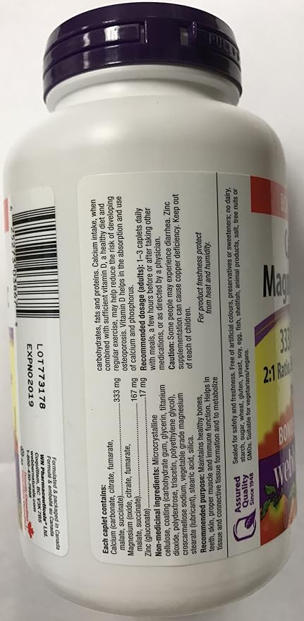 Webber Naturals Calcium Magnesium Zinc Enhanced Absorption 333/167/17 mg Bonus 200 caplets