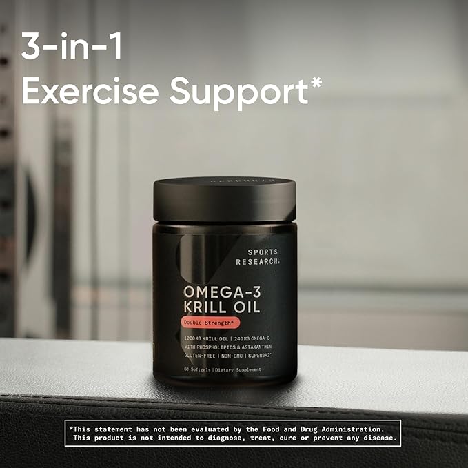 Sports Research Krill Oil Supplement with EPA &amp DHA Omega 3 Phospholipids &amp Astaxanthin from Antarctic Krill - Highest Concentration of Krill Oil for Men &amp Women - 1000mg 30 Softgel Caps