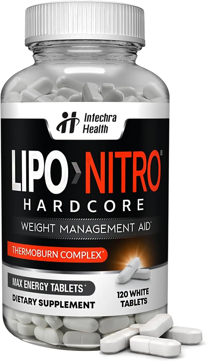 LipoNitro® Thermo-Burn Diet Pills with Nitro Energy Dietary Supplement Manufactured in USA - 120 White Tablets