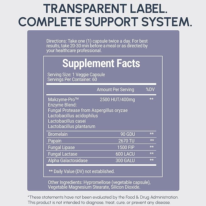 Digestive Enzymes for Bloating &amp Gas – Supports Food Breakdown &amp Nutrient Absorption – 6 Enzymes + 3 Probiotics – Complete GI Health Supplement - RIGHTmyGUT Daily Digestive Support – 60 Vegan