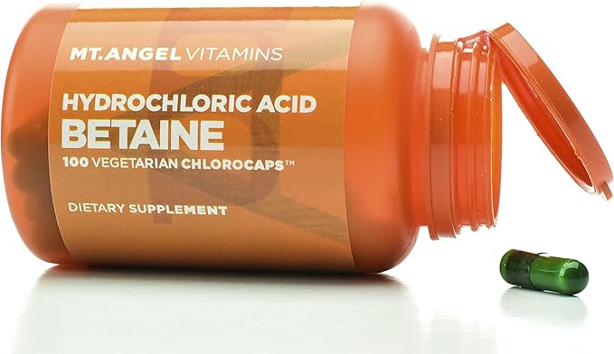 Mt. Angel Vitamins - Hydrochloric Acid Betaine Supports Healthy Digestion &amp Gastric Juices (100 Vegetarian Chlorocaps)