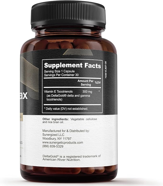 Sunergetic Premium Annatto Tocotrienol Supplement – with DeltaGold – Tocotrienols Vitamin E 300 mg – Supports Liver Immune &amp Heart Health - Delta + Gamma Tocotrienols (30 Liquid Capsules)
