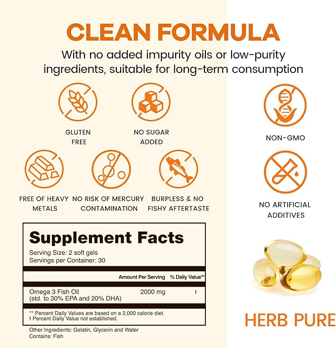 Omega-3 Fish Oil – 2000mg Softgels with 600mg EPA &amp 400mg DHA Fatty Acids High Absorption &amp Pure Formula Supports Heart Brain &amp Vision Made in USA GMP Certified 180 softgels(3 Packs)